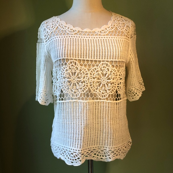 Anthropologie Tops - NWT Anthropologie James Coviello Ivory Crochet Lace Top - Size Small